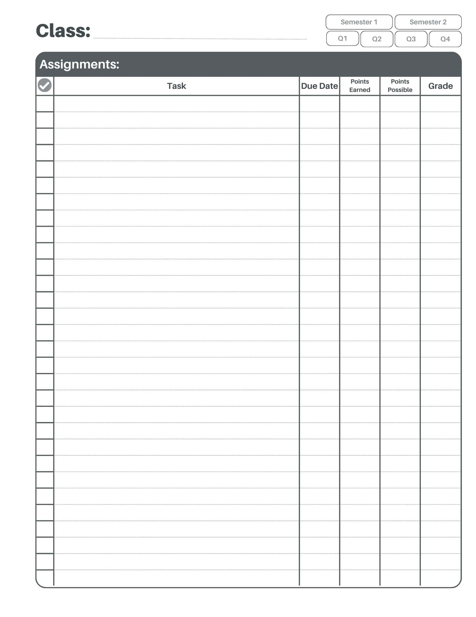 free printable assignment sheets for students